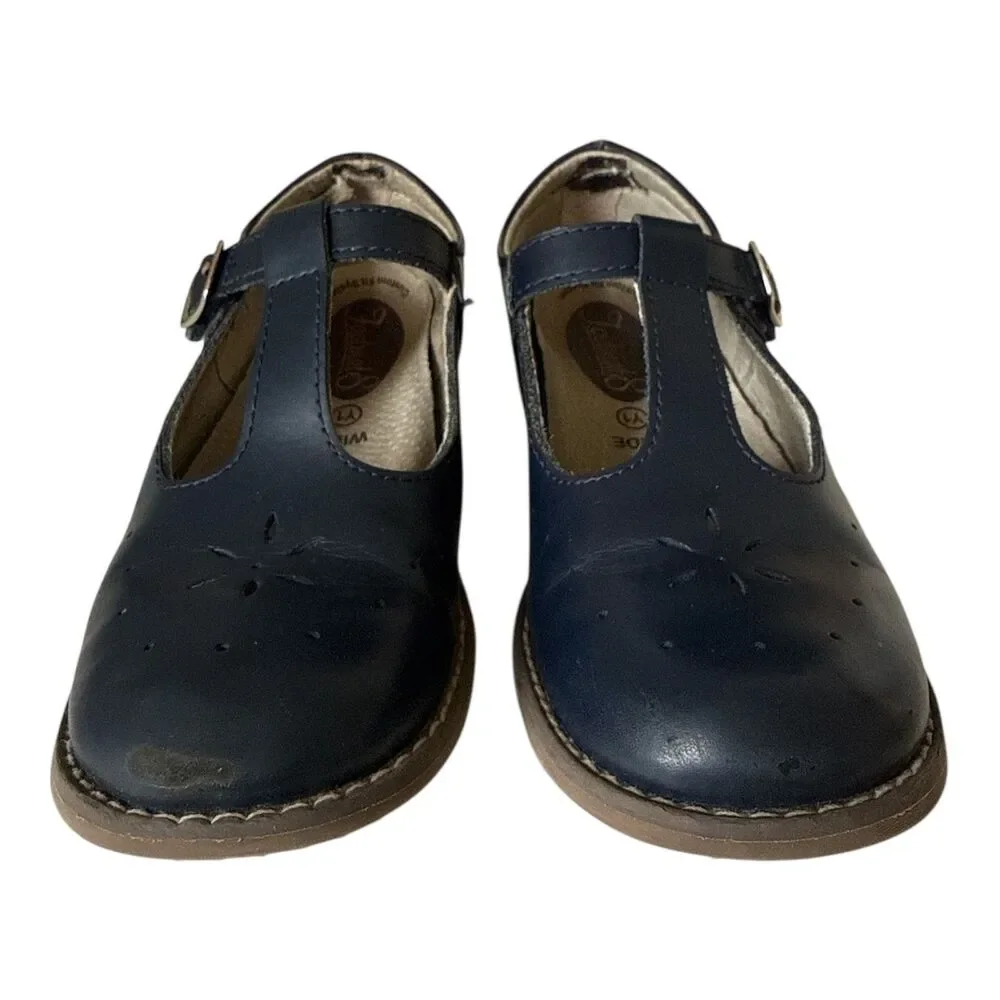 FOOTMATES Girls Size 1M / 1W Leather Shoes Mary Jane Navy Blue Wide Shoe Sherry